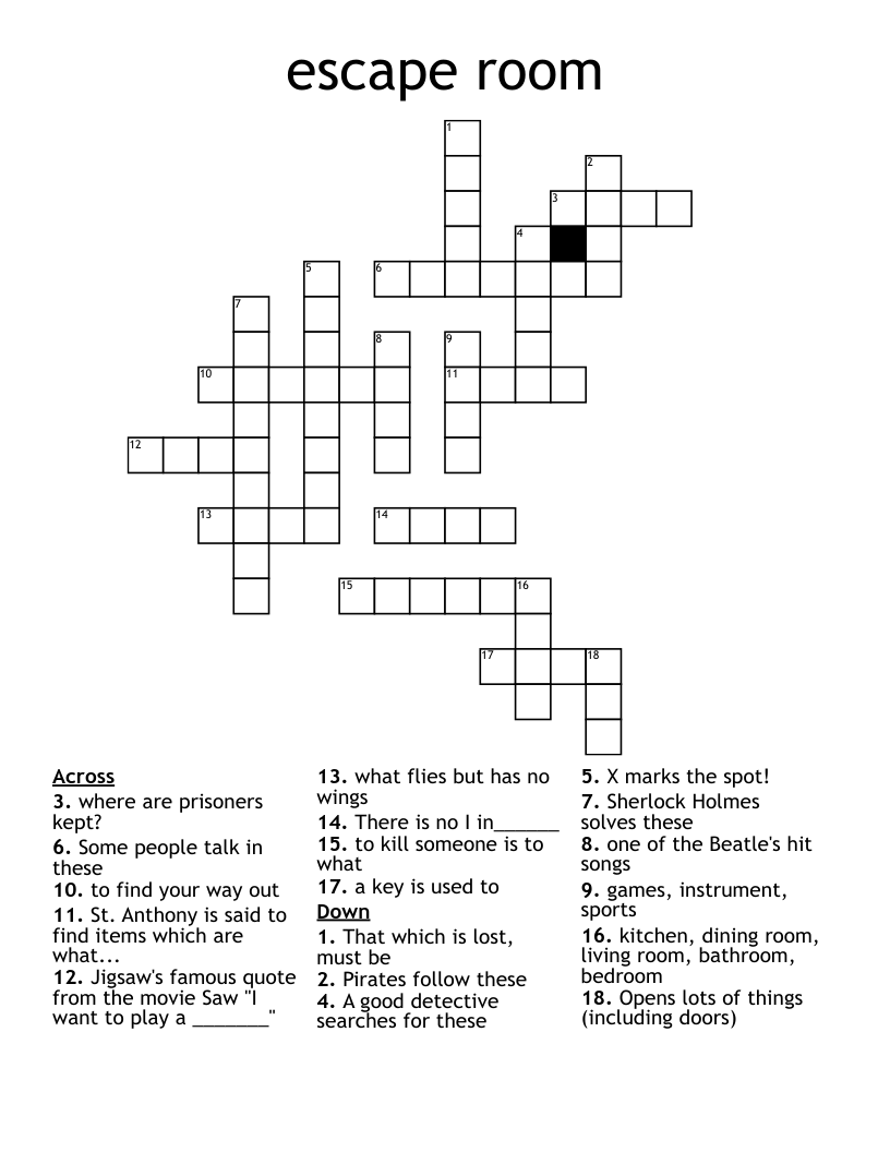 escape room Crossword