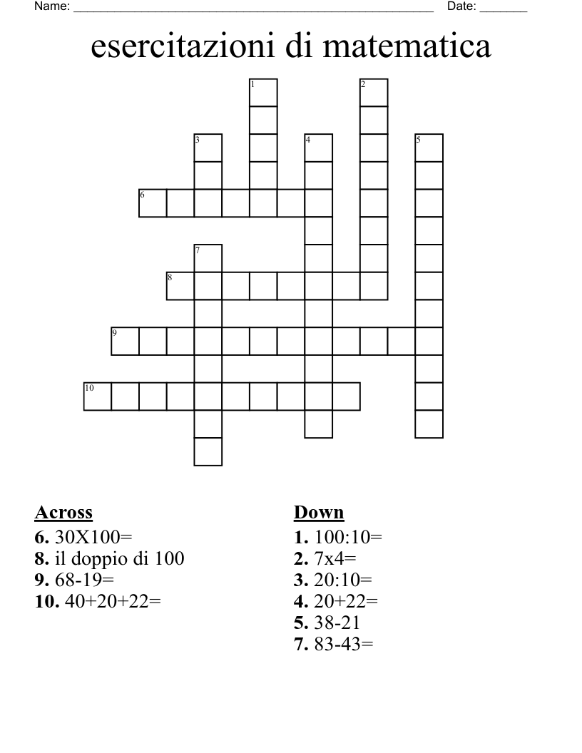esercitazioni di matematica Crossword