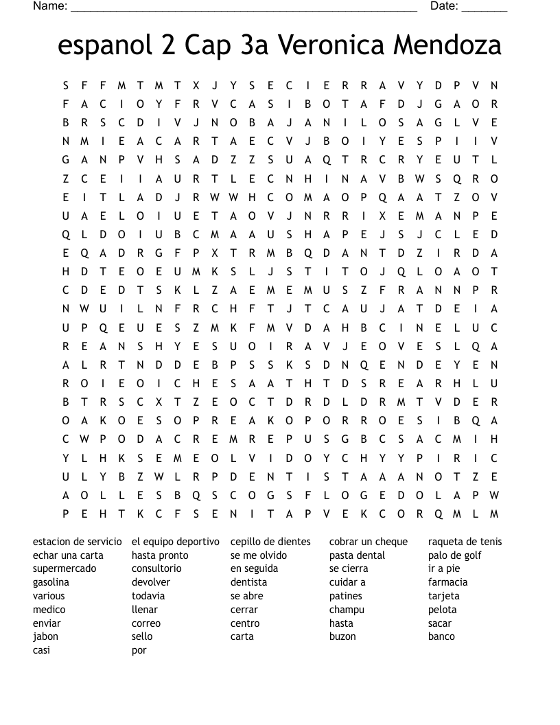 espanol 2 Cap 3a Veronica Mendoza Word Search