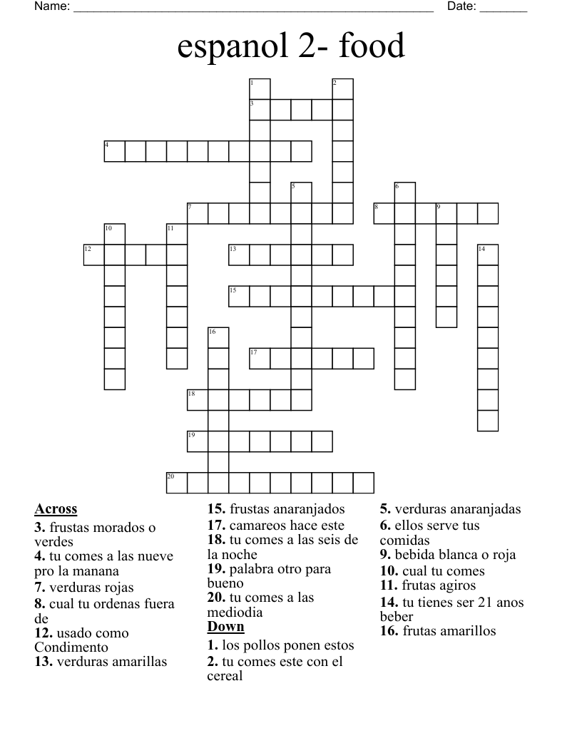 espanol 2- food Crossword