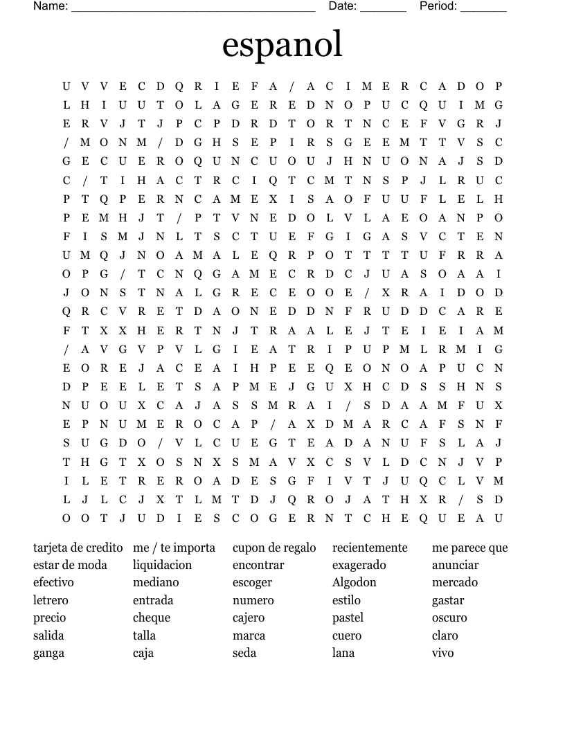 espanol Word Search
