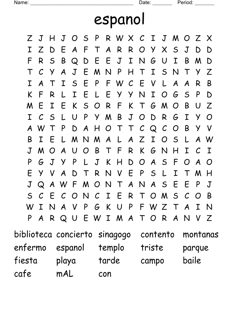 espanol  Word Search
