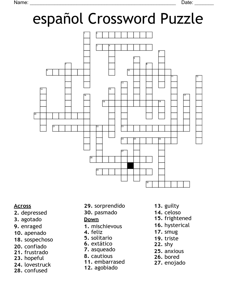 español Crossword Puzzle