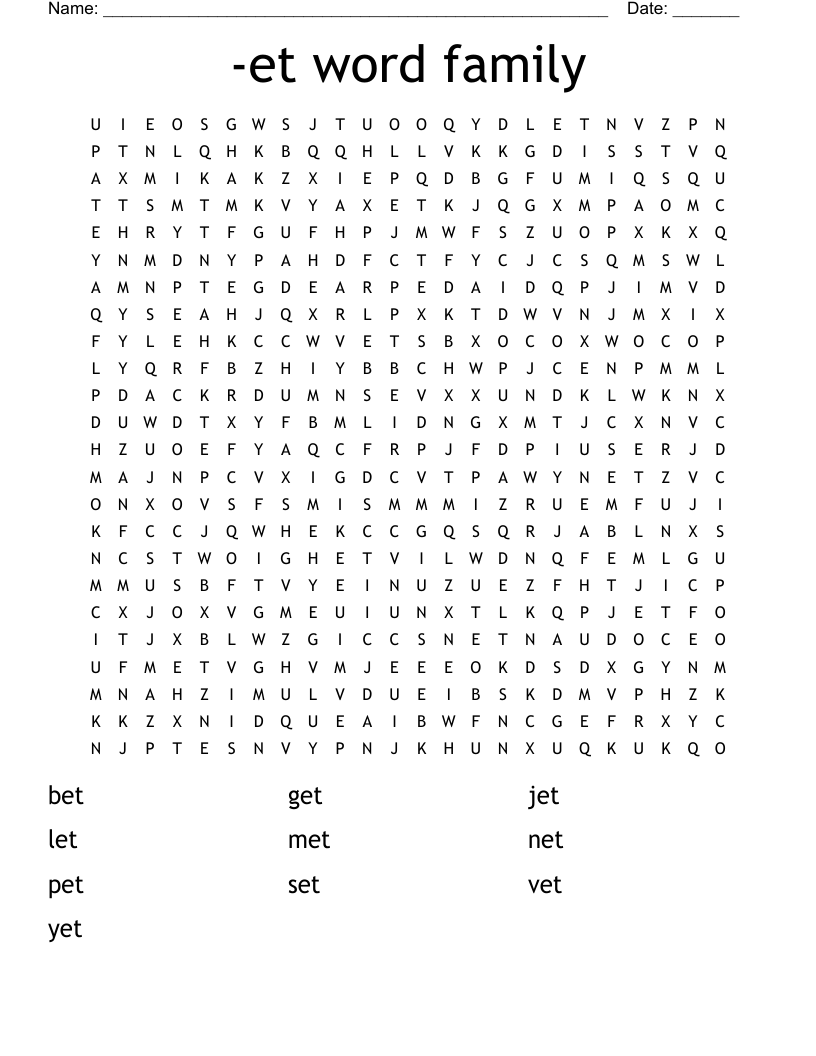-et word family Word Search