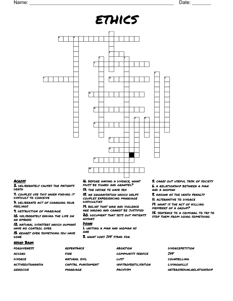 ethics Crossword