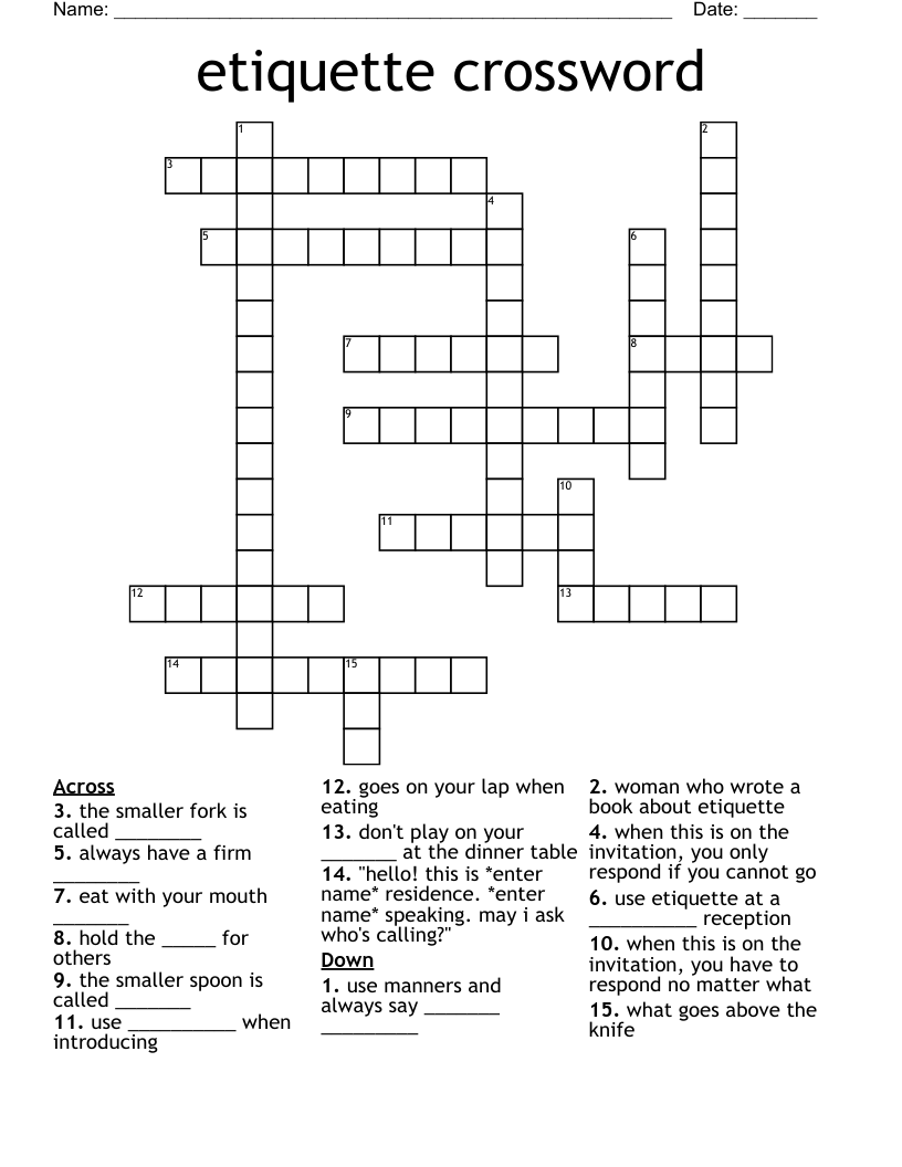 etiquette crossword