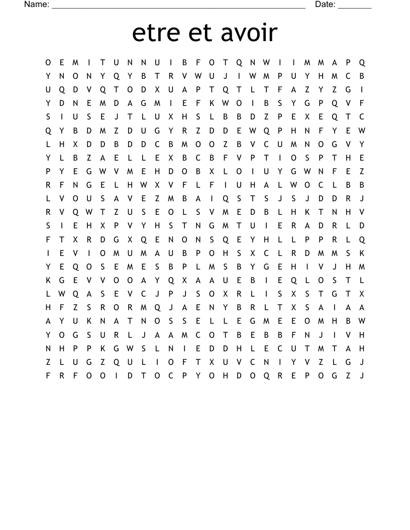 etre et avoir Word Search