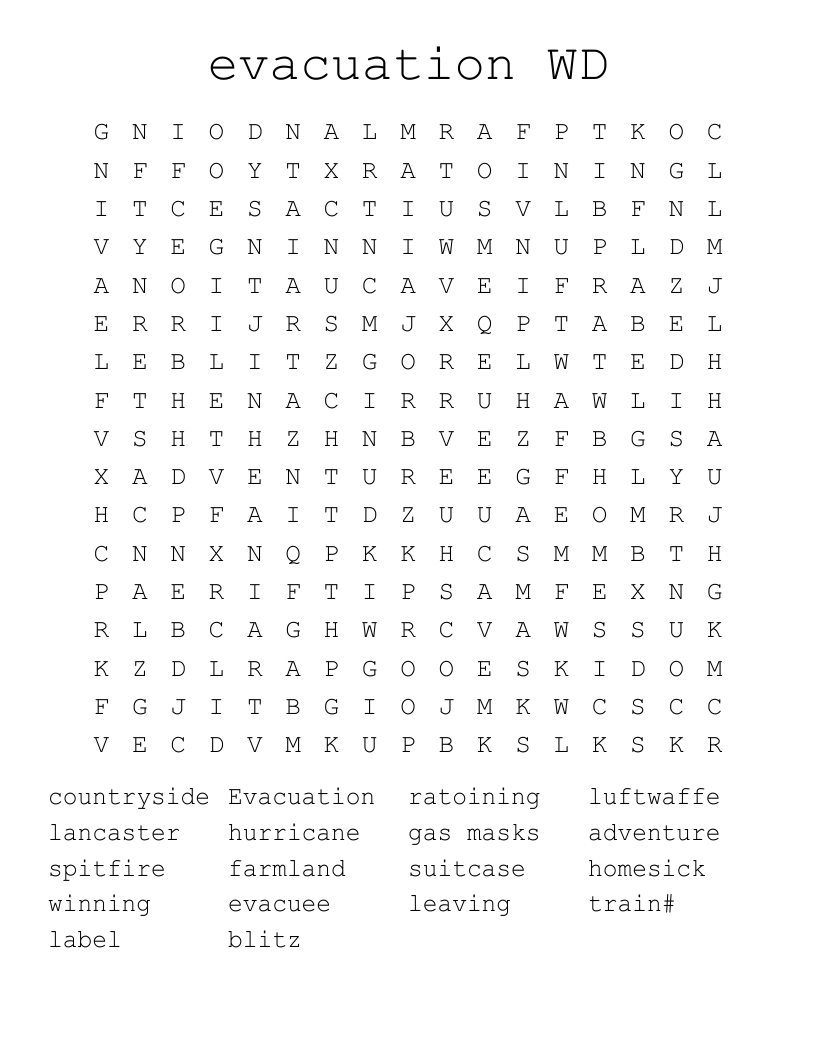 evacuation WD Word Search