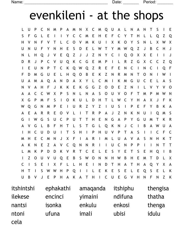 evenkileni - at the shops  Word Search