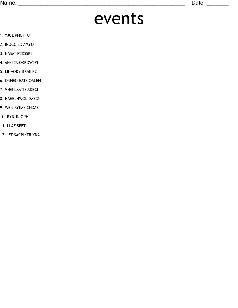 events Word Scramble