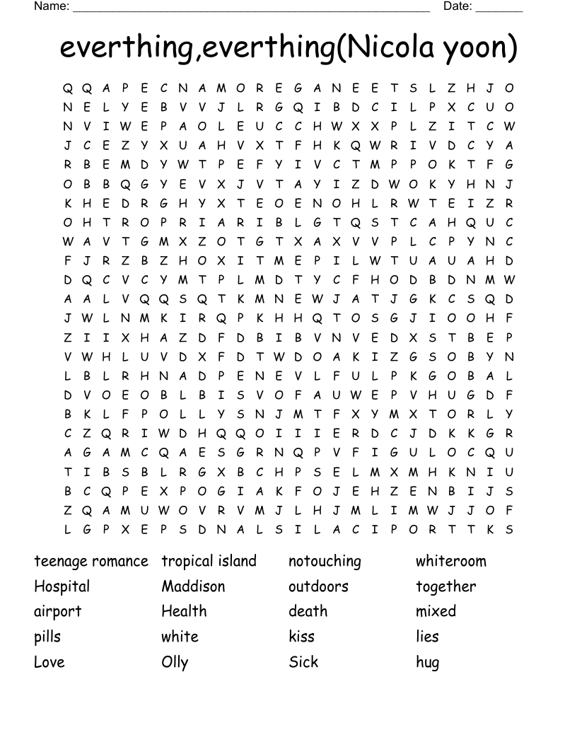 everthing,everthing(Nicola yoon) Word Search