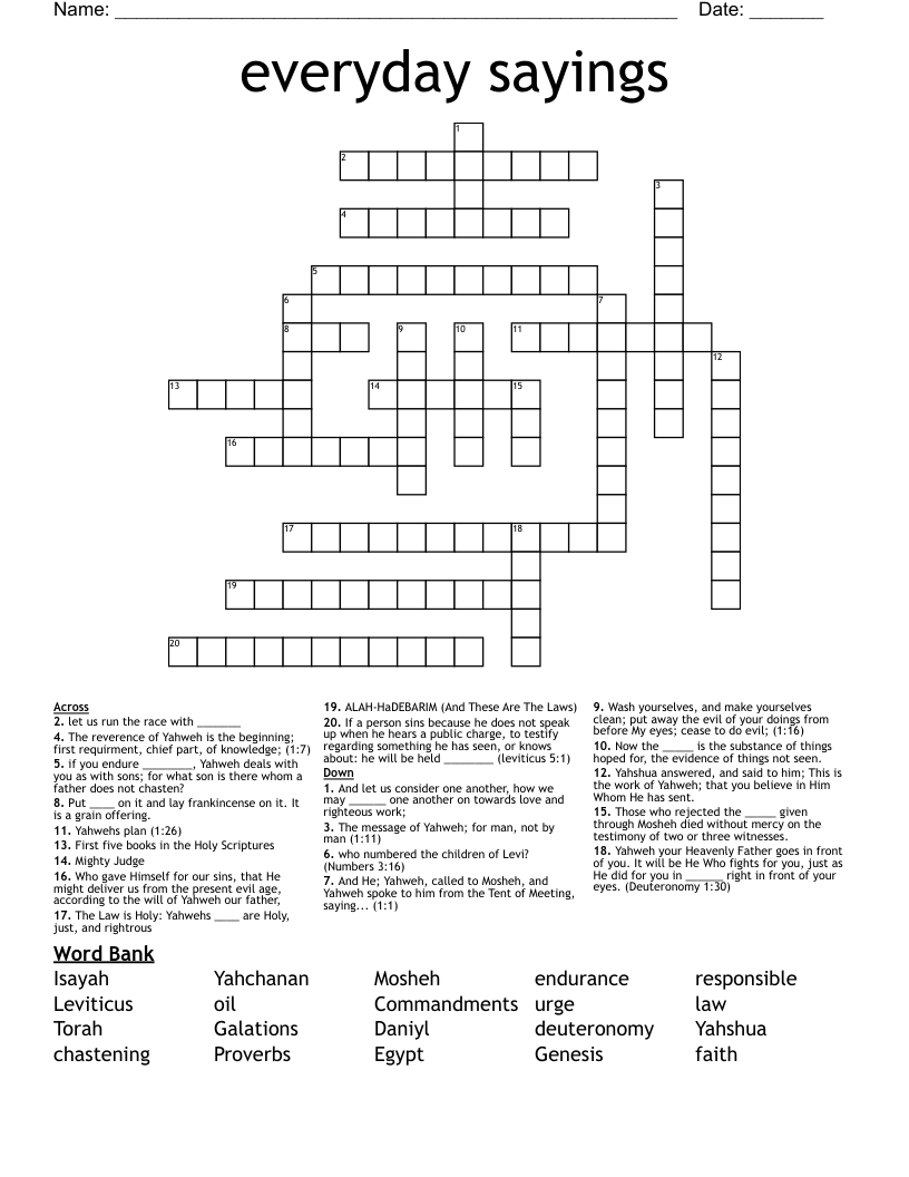 everyday sayings Crossword
