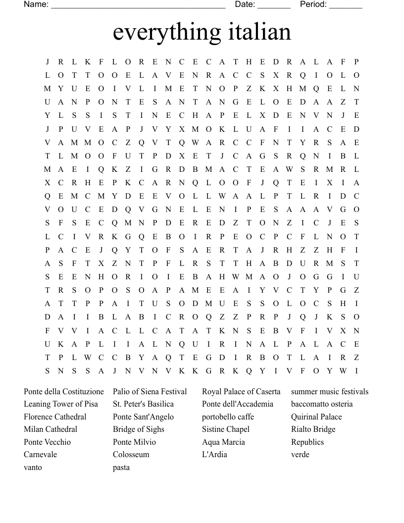 everything italian Word Search