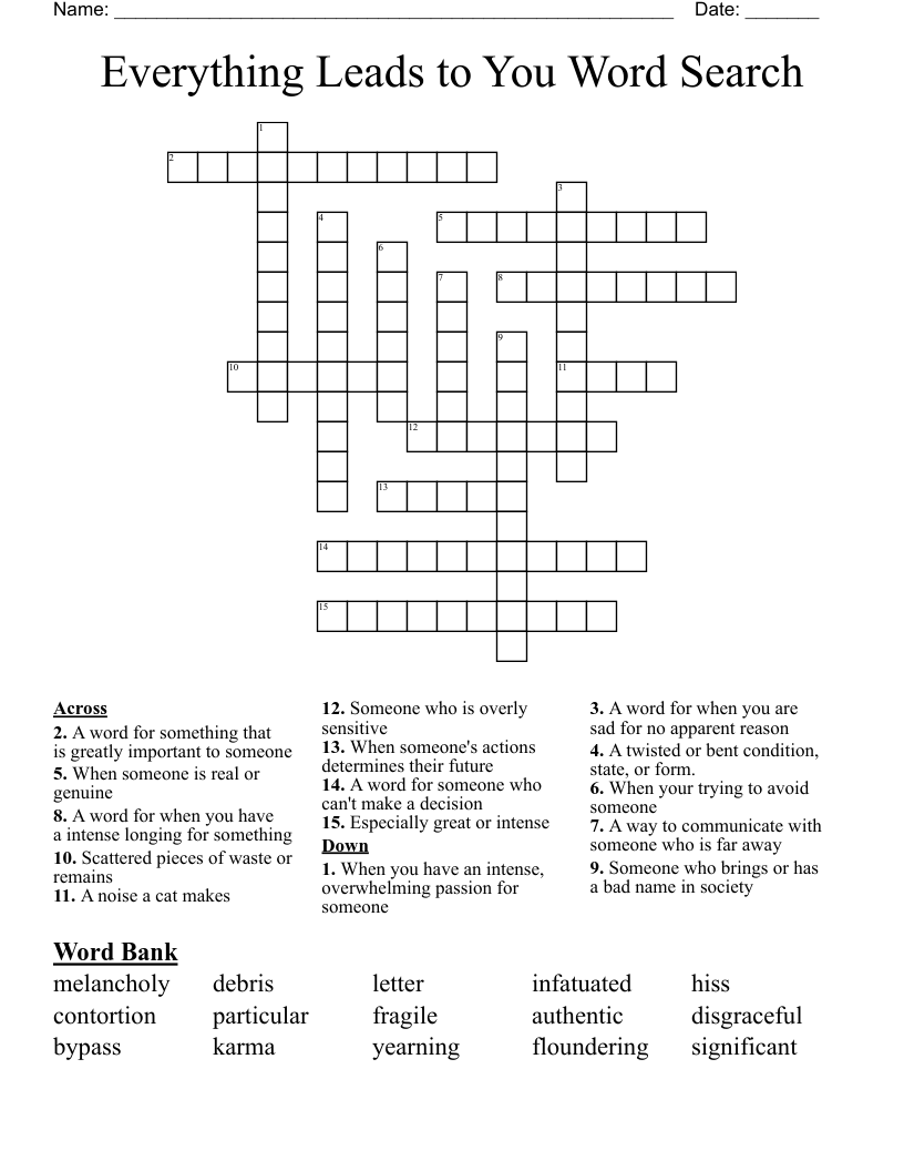 Everything Leads to You Word Search  Crossword