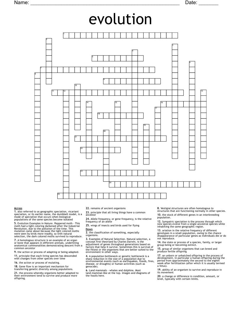 evolution Crossword
