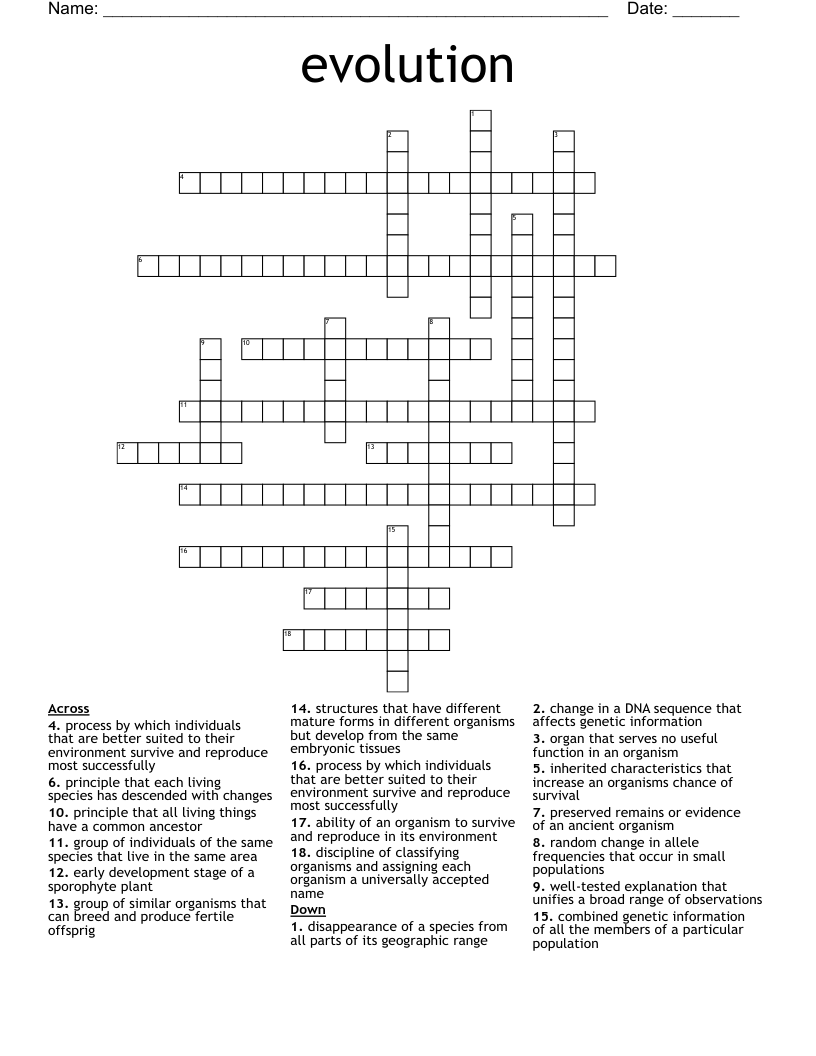 evolution Crossword