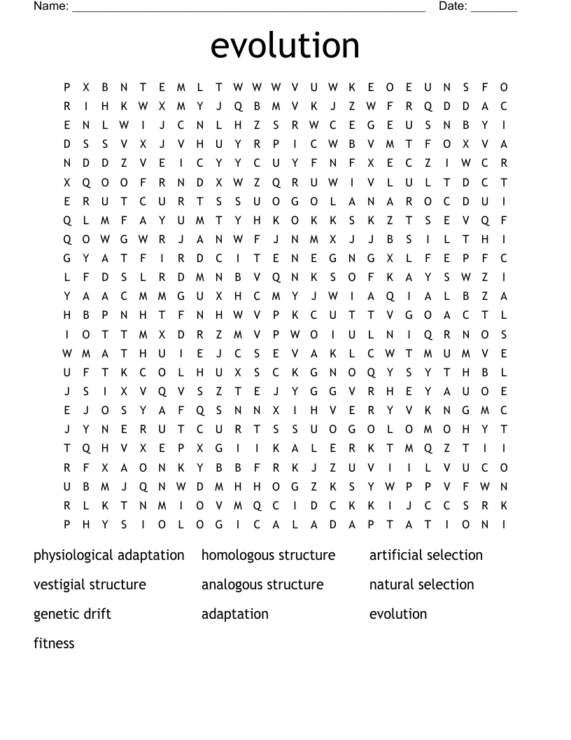 evolution Word Search