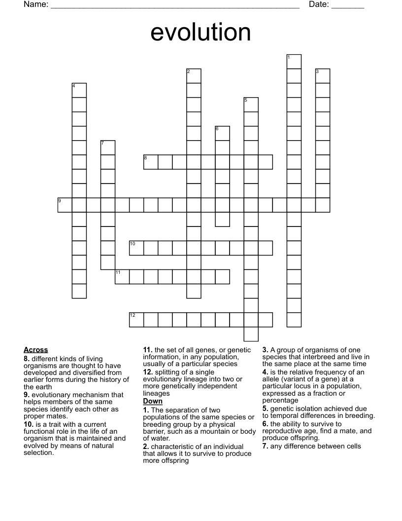 evolution  Crossword