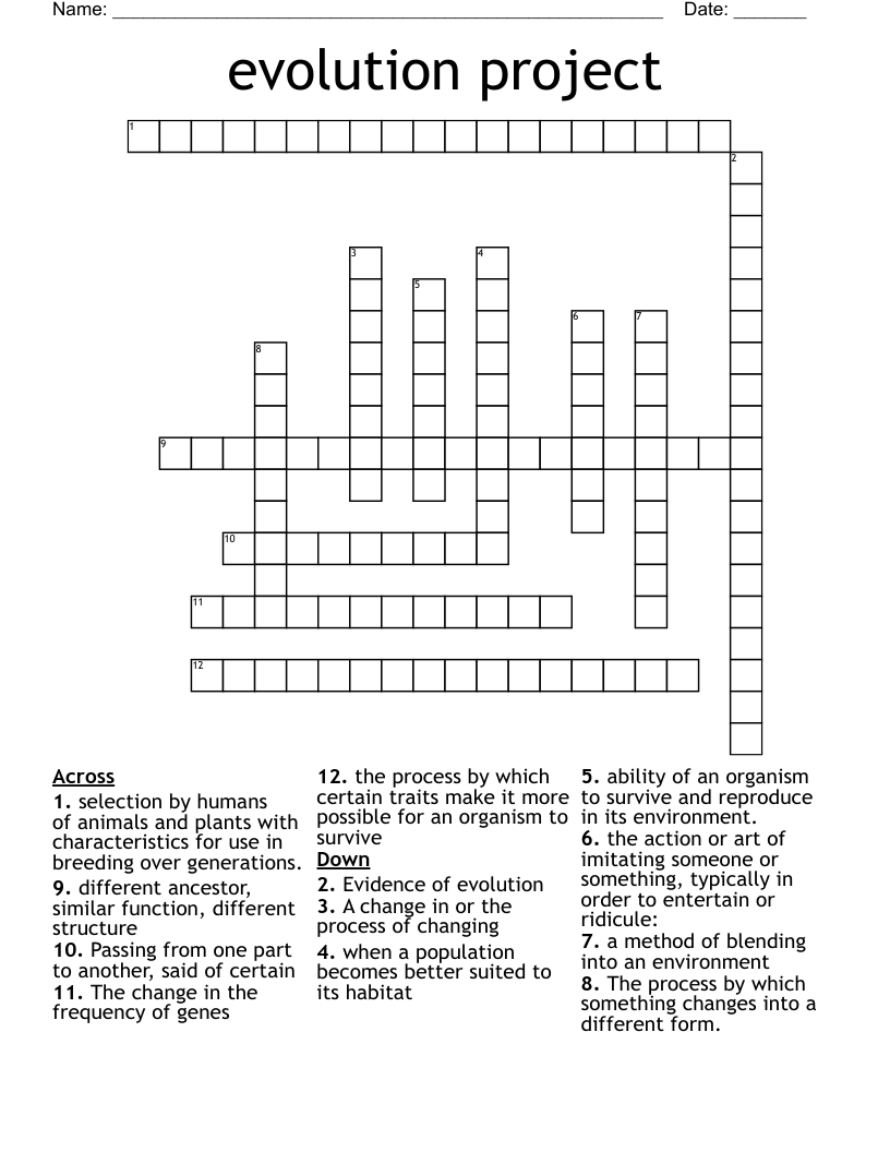 evolution project Crossword