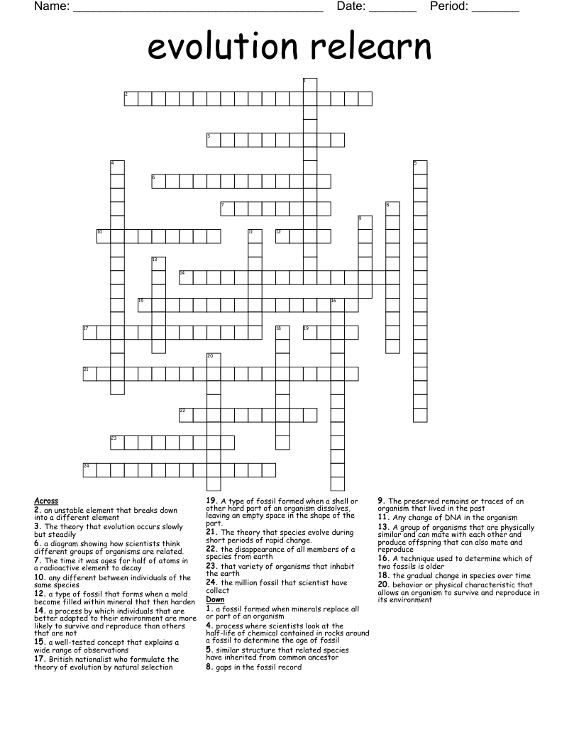 evolution relearn Crossword