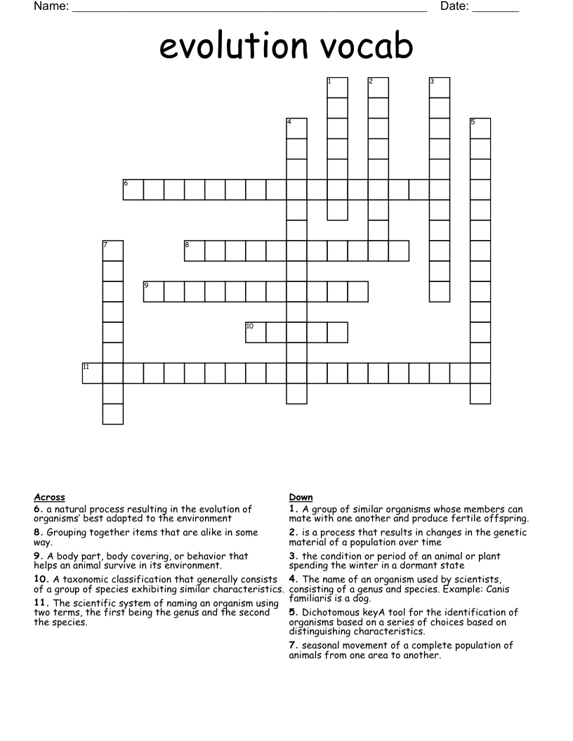 evolution vocab  Crossword