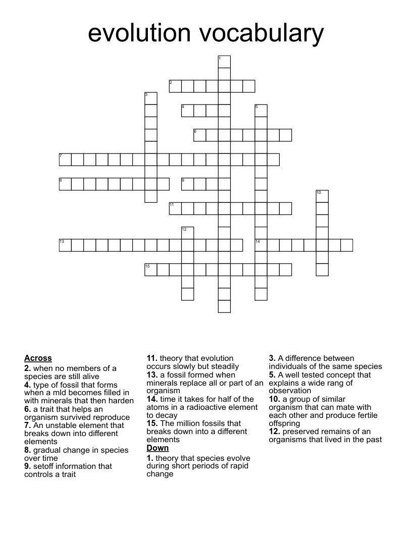 evolution vocabulary Crossword