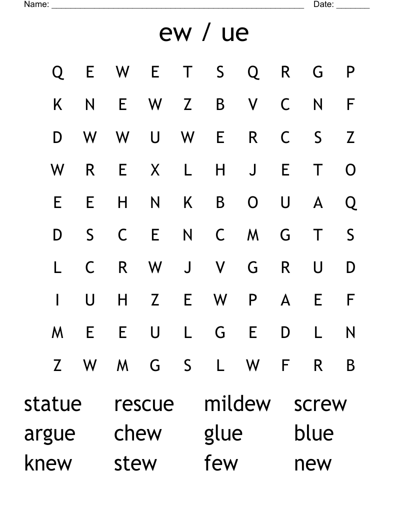 ew / ue Word Search