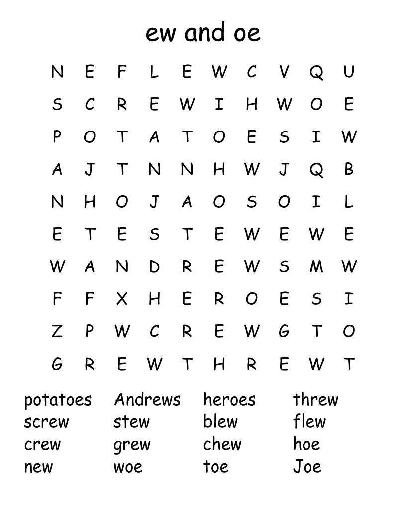ew and oe Word Search