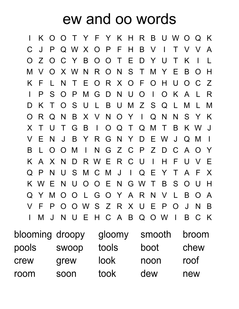 ew and oo words Word Search