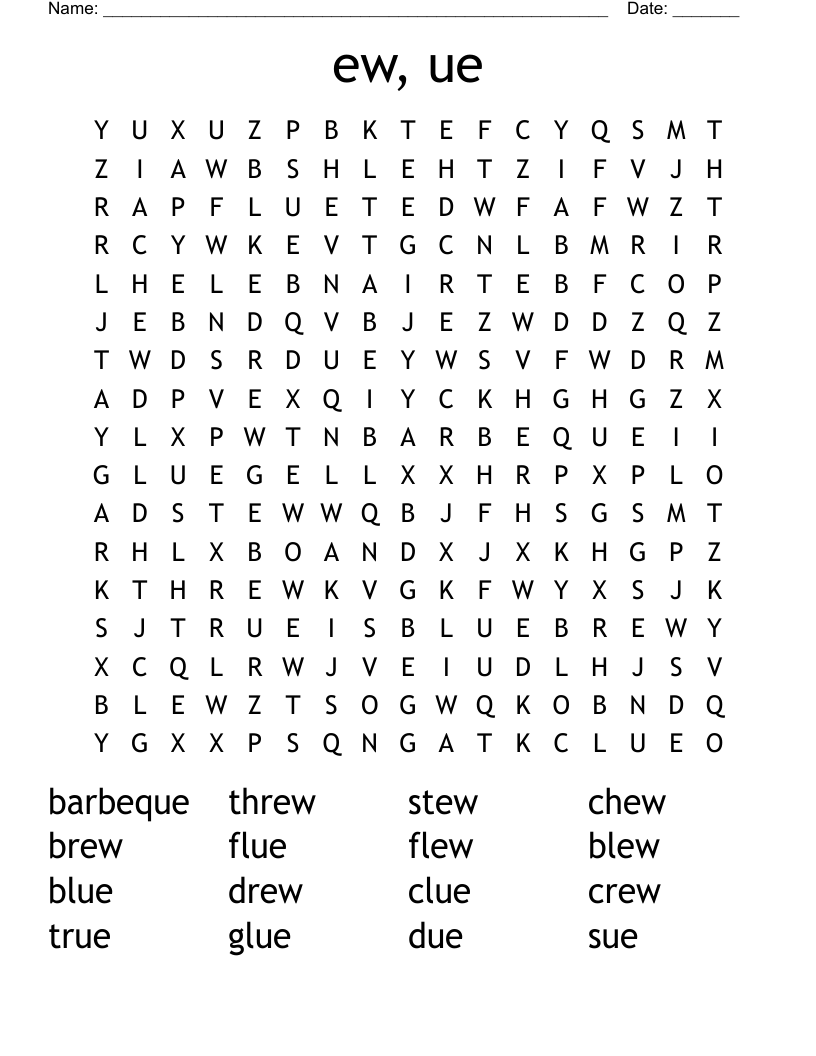 ew, ue Word Search