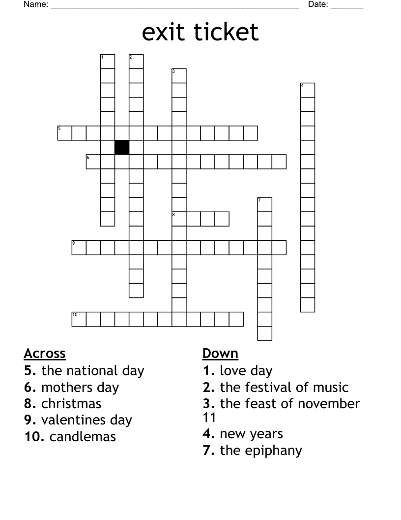 exit ticket Crossword