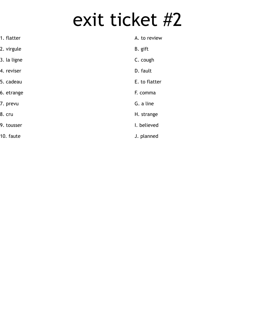 exit ticket #2 Worksheet