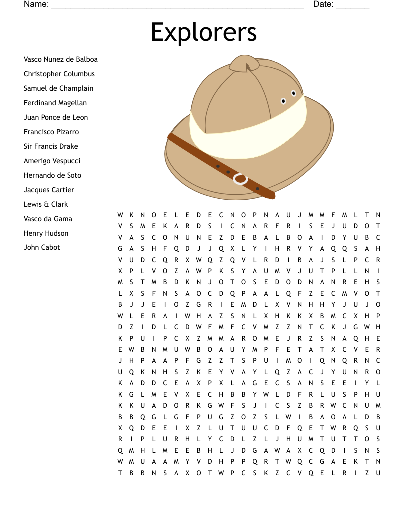Explorers Word Search