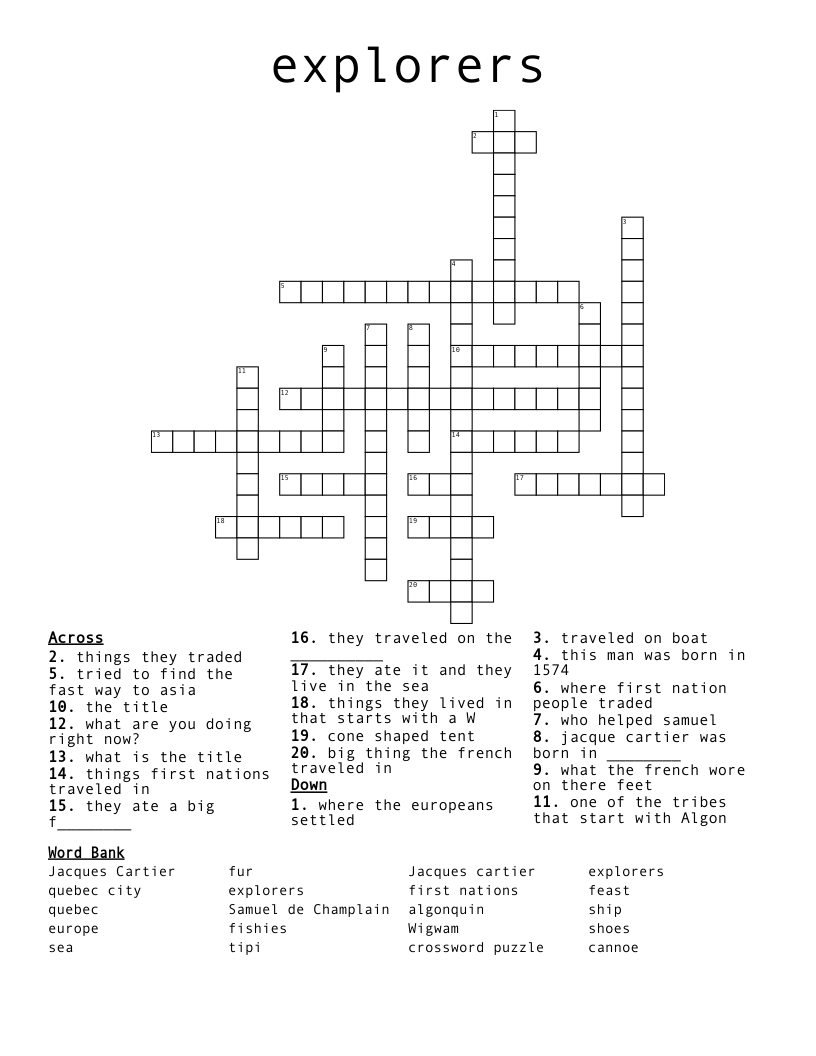 explorers Crossword