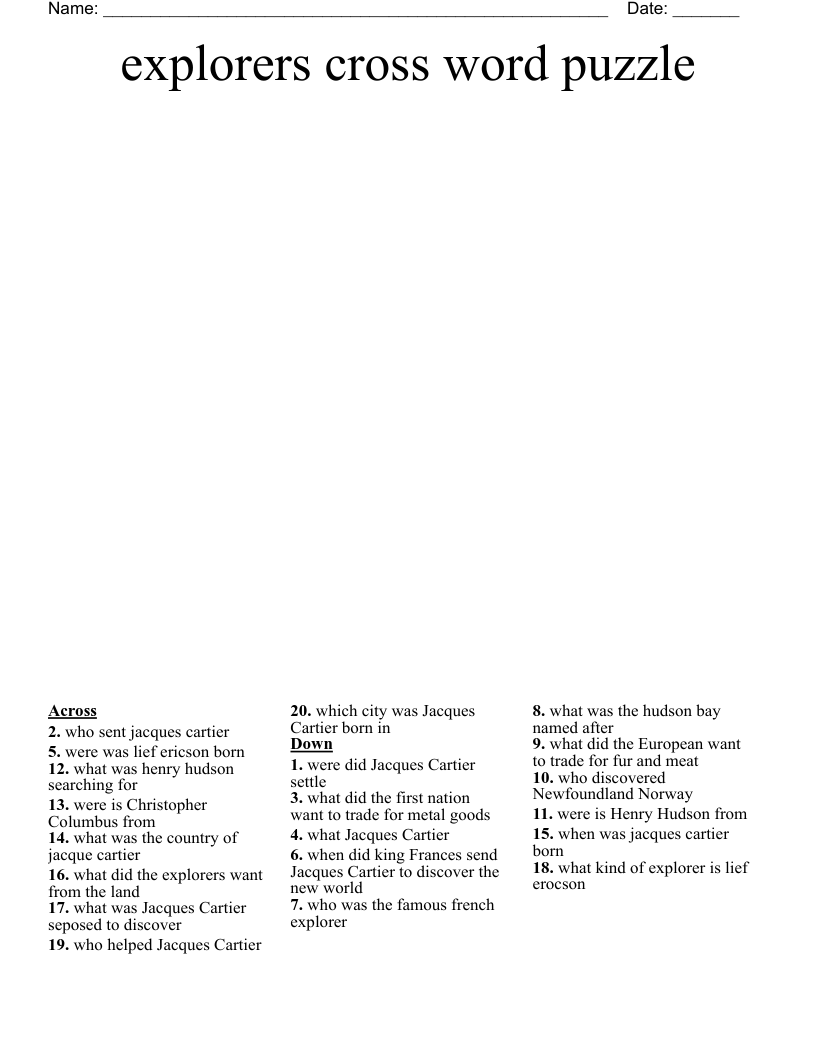 explorers cross word puzzle