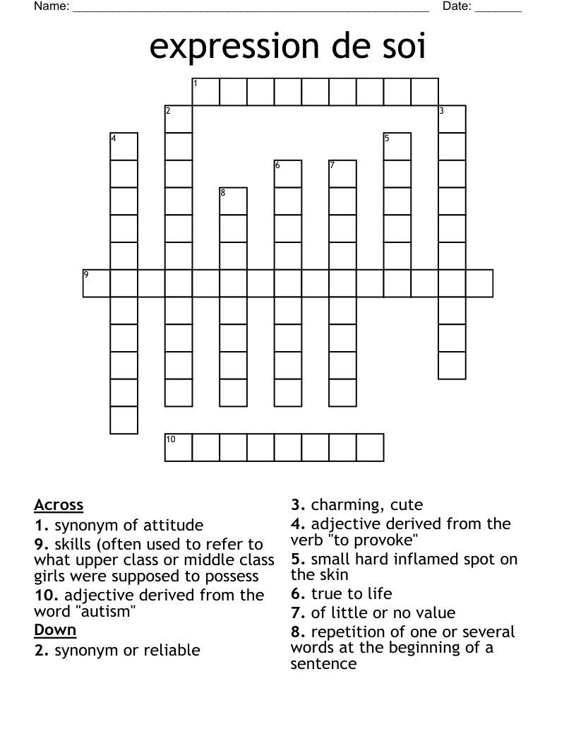 expression de soi Crossword