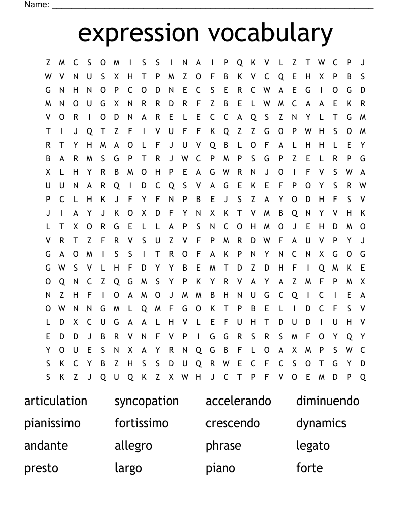 expression vocabulary Word Search
