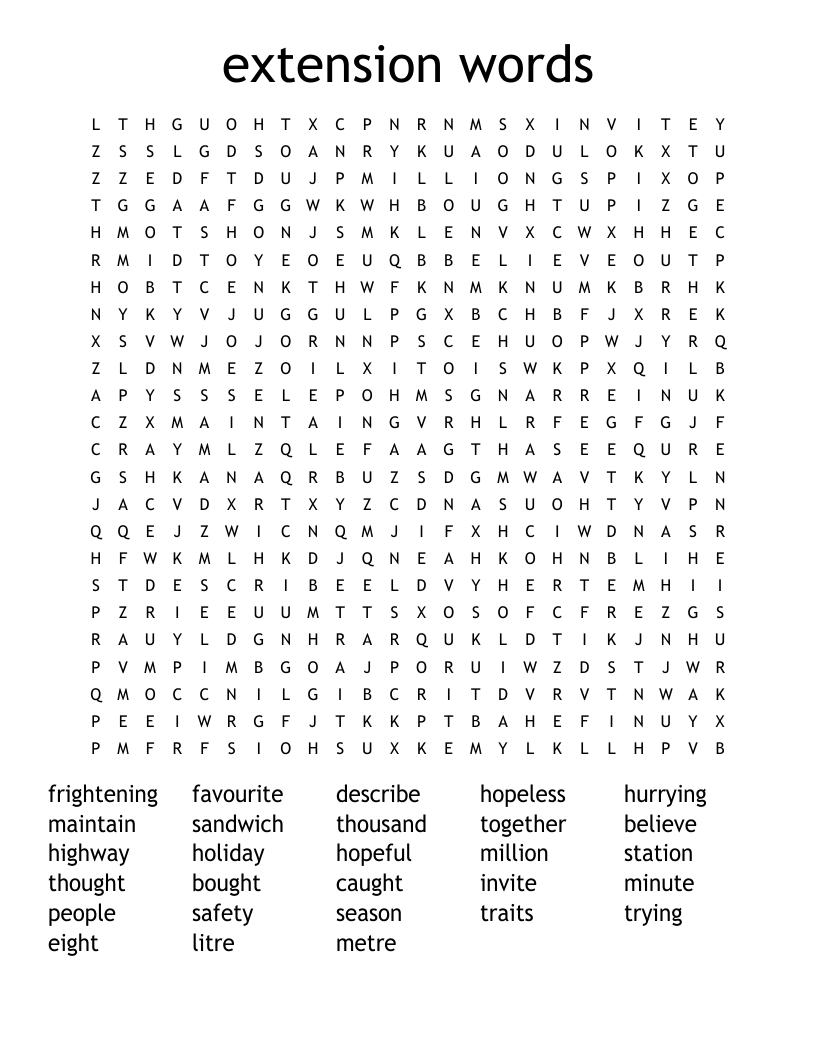 extension words Word Search