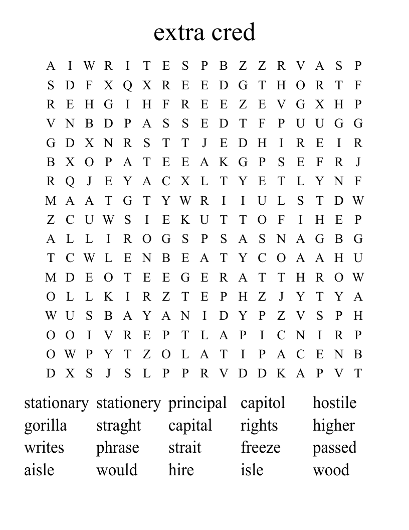 extra cred Word Search