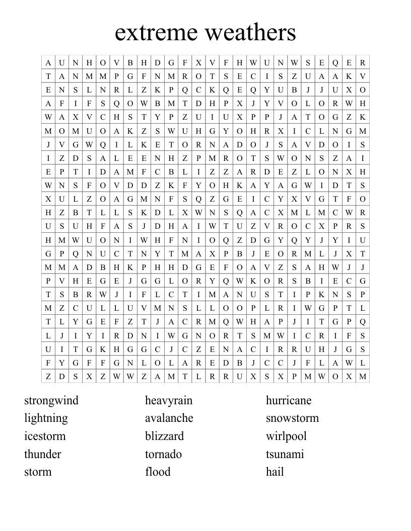 extreme weathers Word Search