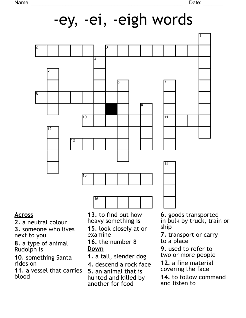 -ey, -ei, -eigh words Crossword