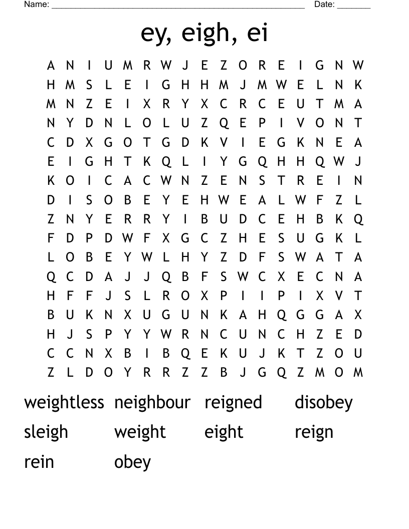 ey, eigh, ei Word Search