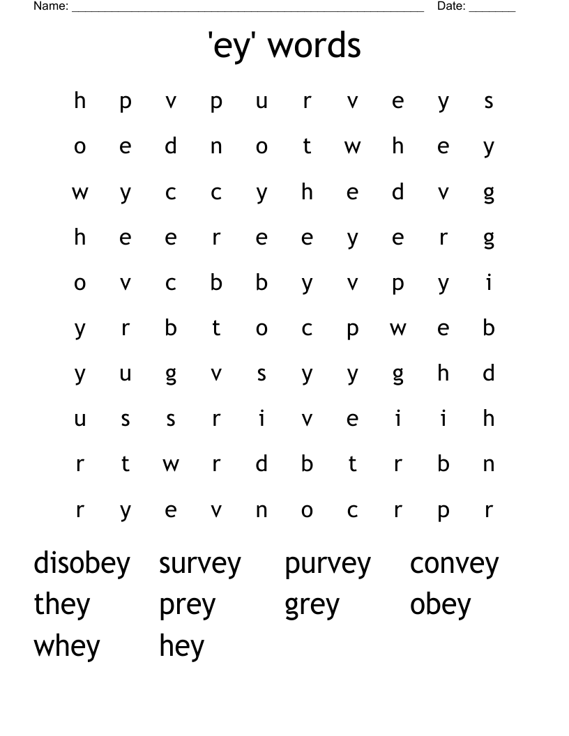 'ey' words Word Search