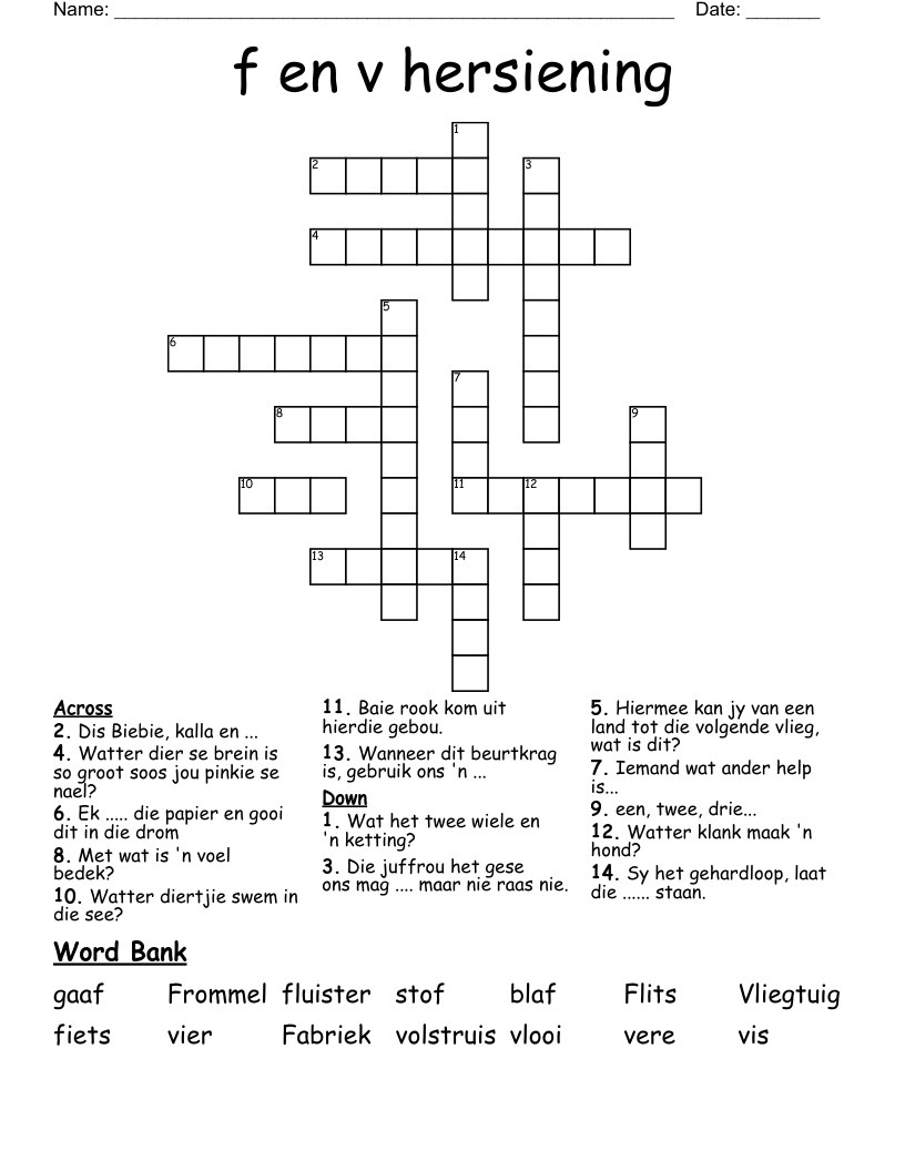 f en v hersiening Crossword