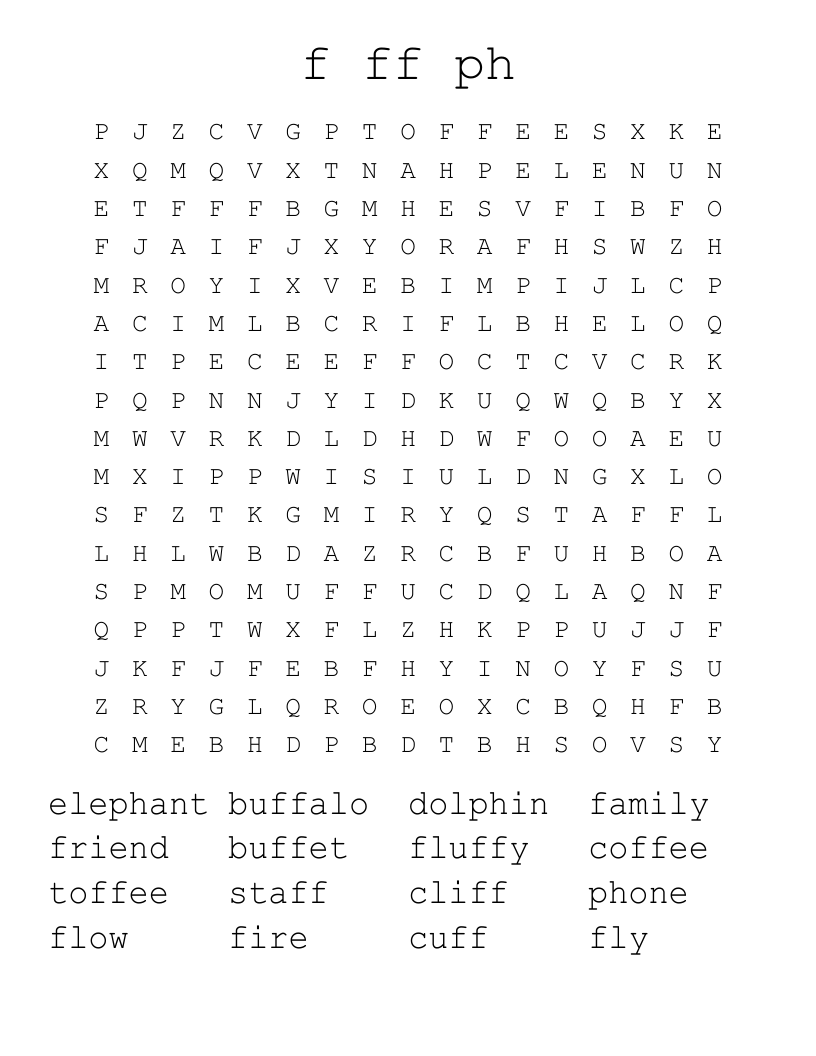 f ff ph Word Search