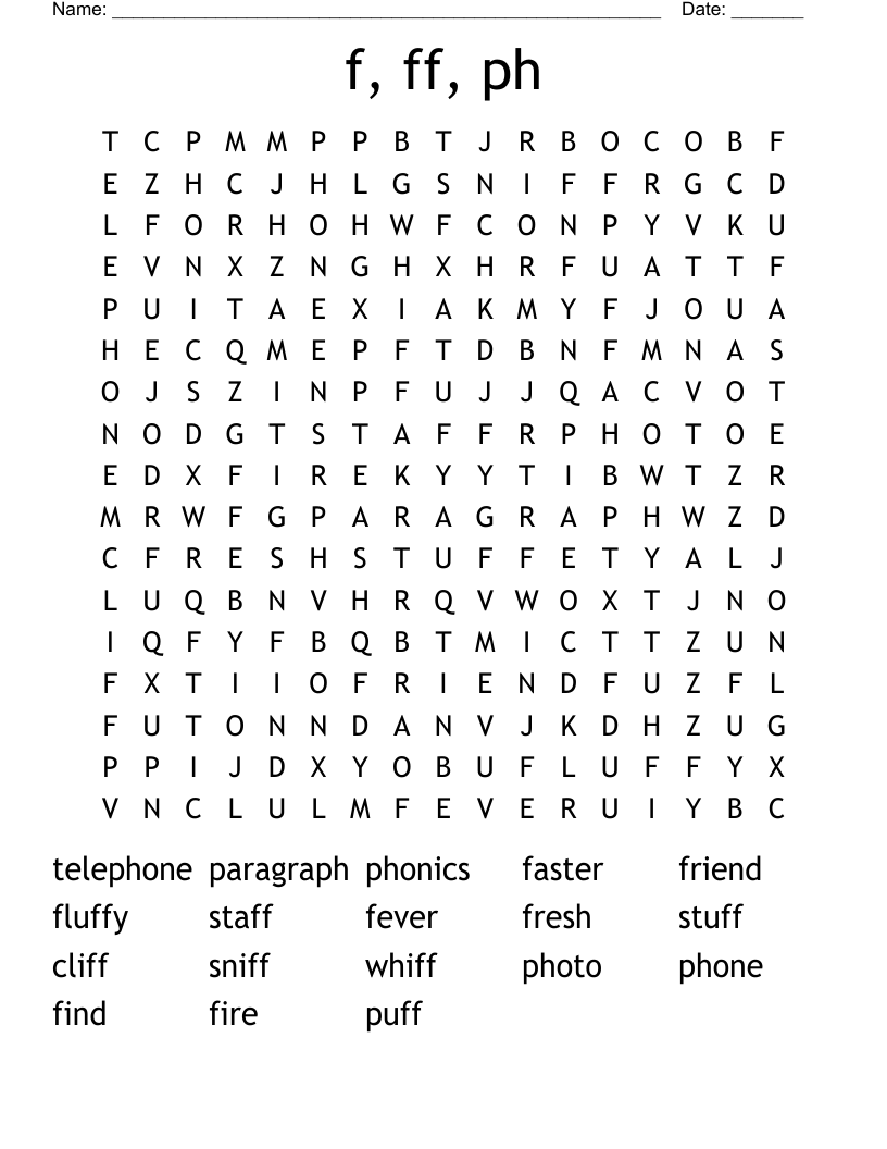 f, ff, ph Word Search