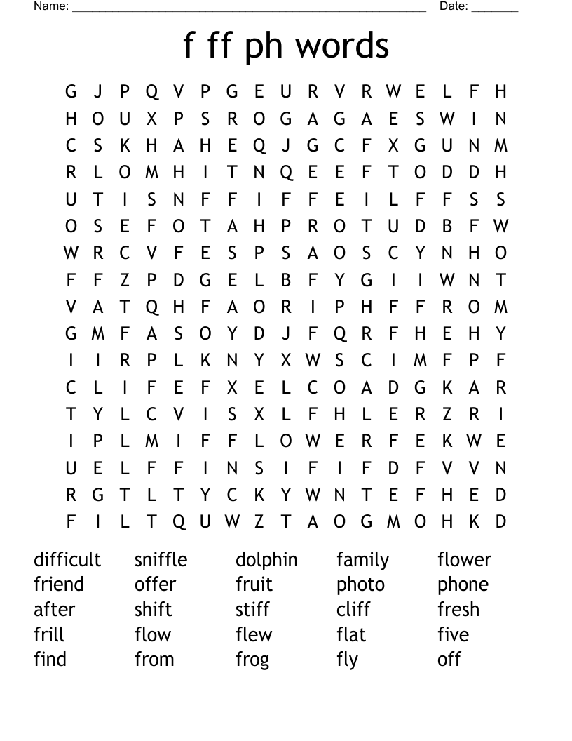 f ff ph  words Word Search