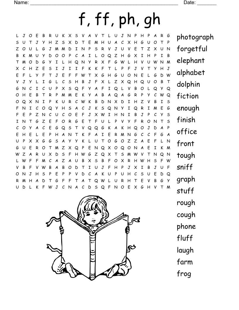 f, ff, ph, gh Word Search