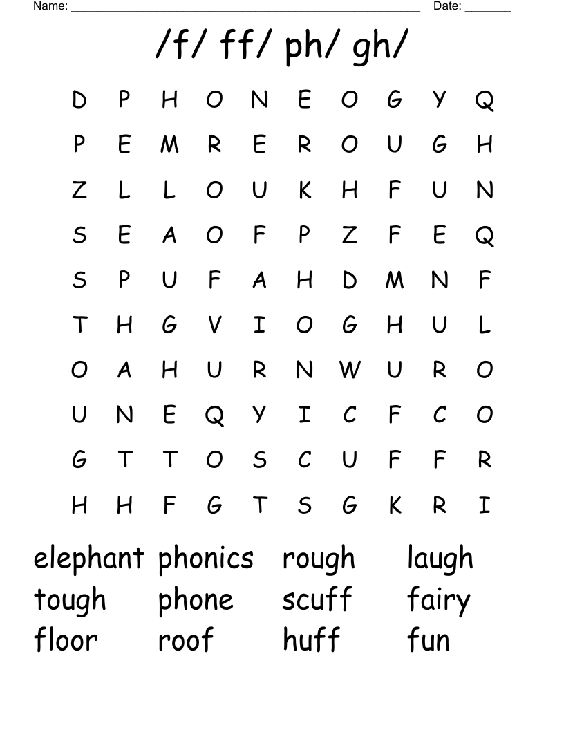 /f/ ff/ ph/ gh/  Word Search