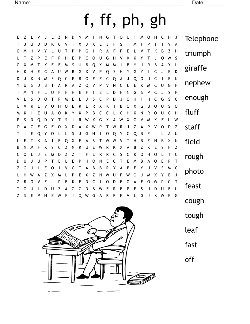 f, ff, ph, gh  Word Search